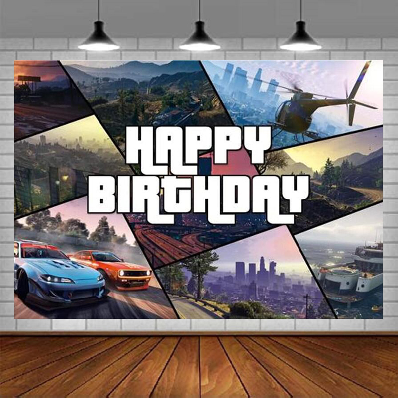 Outdoor Adventure Birthday Party - ฉากหลังถ่ายภาพเกมส์วันเกิดธีมผจญภัยในเมืองสำหรับเด็กผู้ชาย ฉากหลังรถแข่งเสรีภาพ ตกแต่งปาร์ตี้สนามแข่งกลางแจ้ง