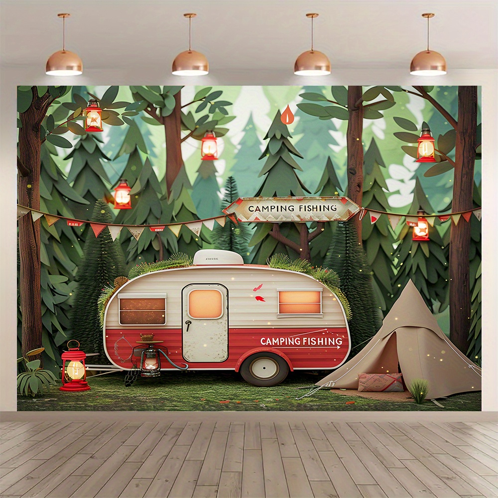 แบนเนอร์ธีมป่าตั้งแคมป์โพลีเอส - Outdoor Adventure Birthday Party บทวิจารณ์และราคา